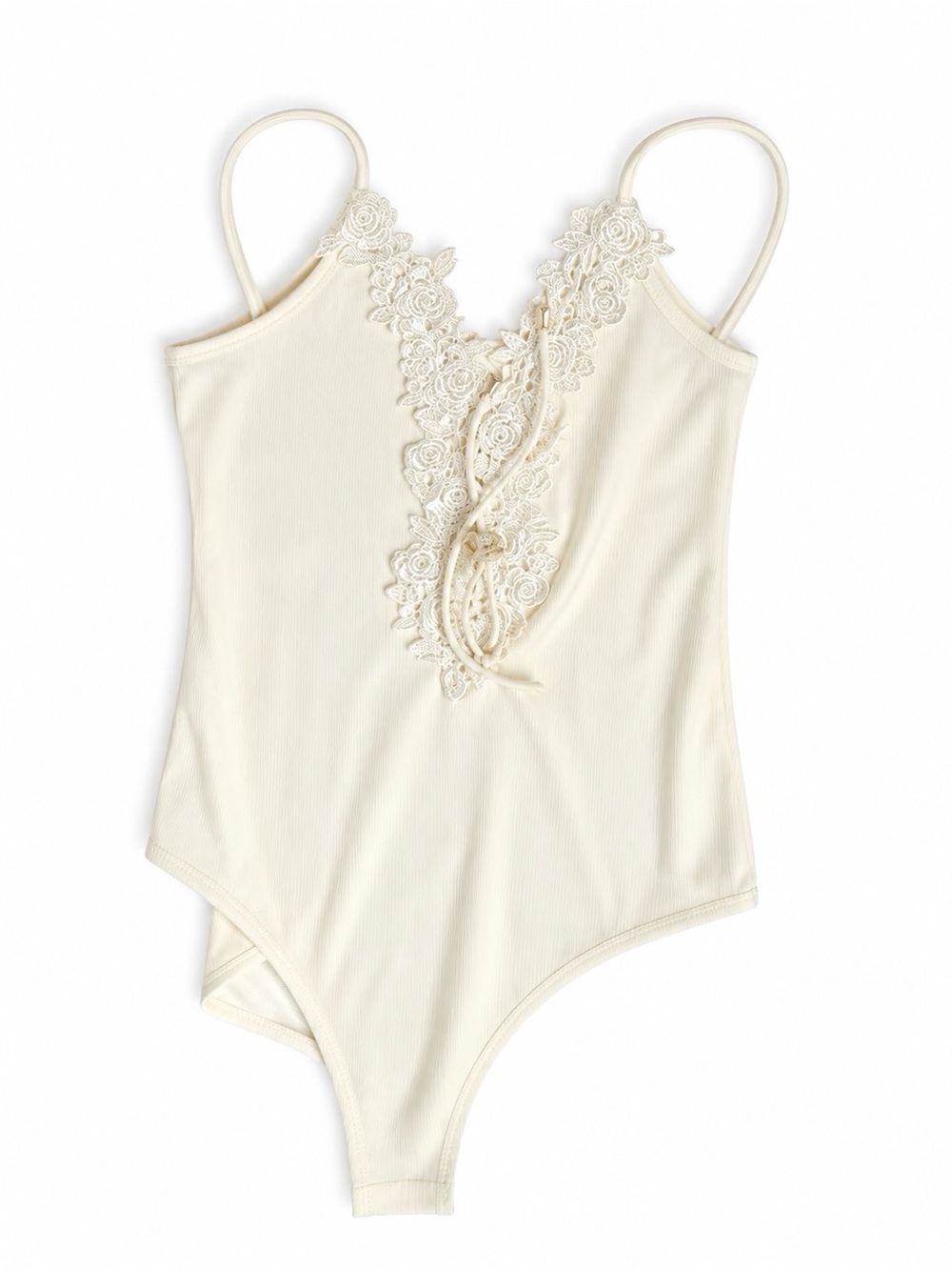 Topshop Lace-Trim Ribbed Bodysuit - Cream
